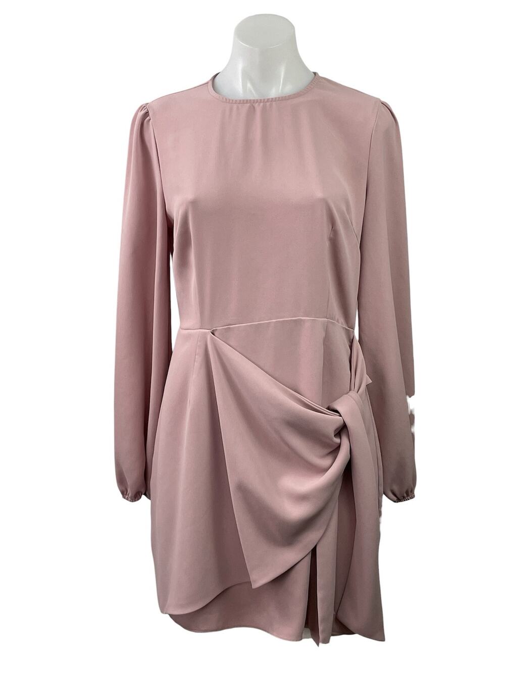 Farrow Womens Pink Long Sleeve Tie Knot Front Back Zip Mini Skater Dress Size M